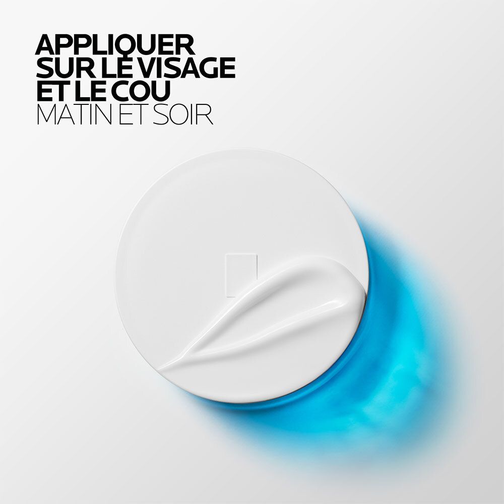 Crème sur fond blanc. Texte: Appliquer sur le visage et le cou matin et soir.
