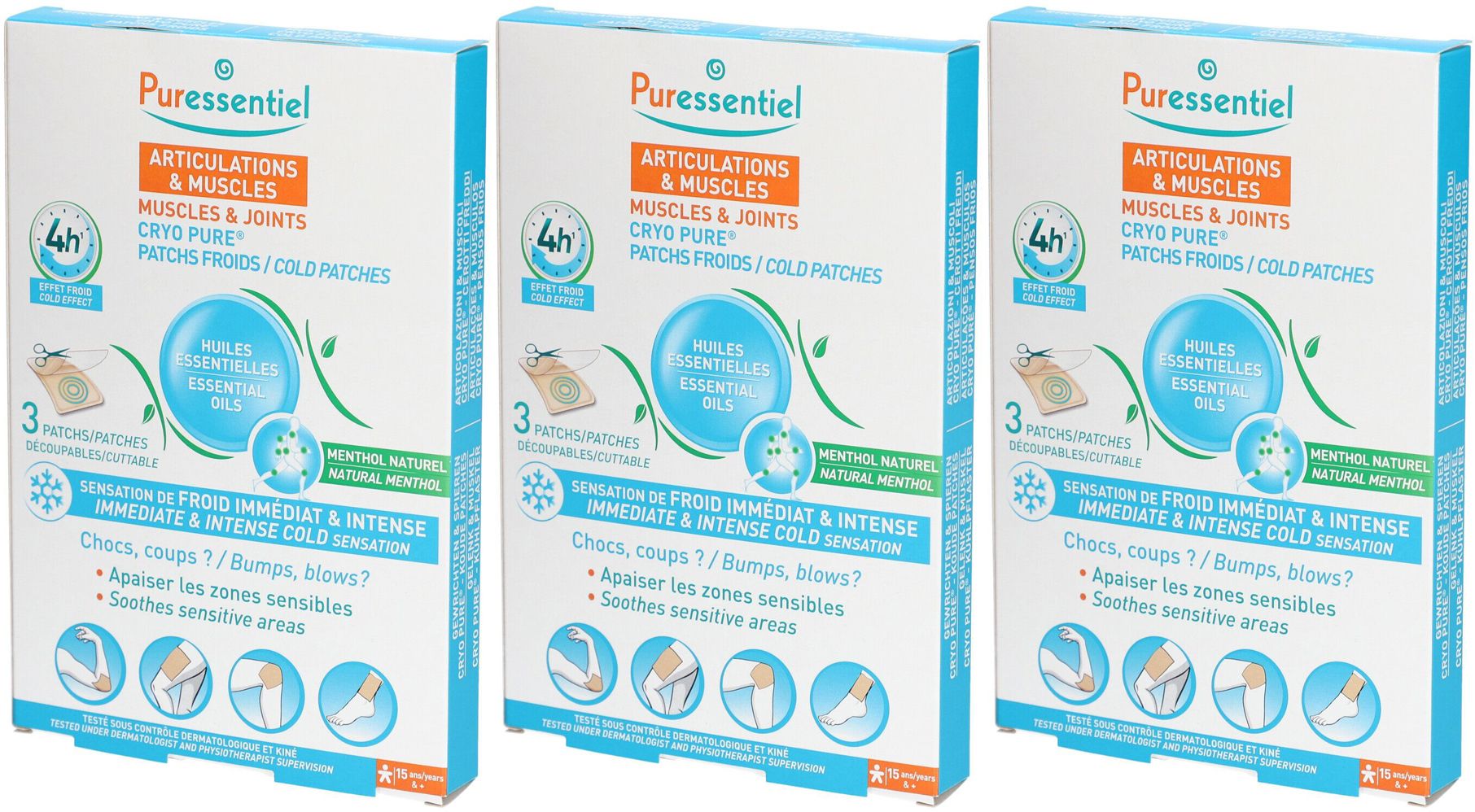 PURESSENTIEL Patchs Froids Cryo Pure Articulations & Muscles x3