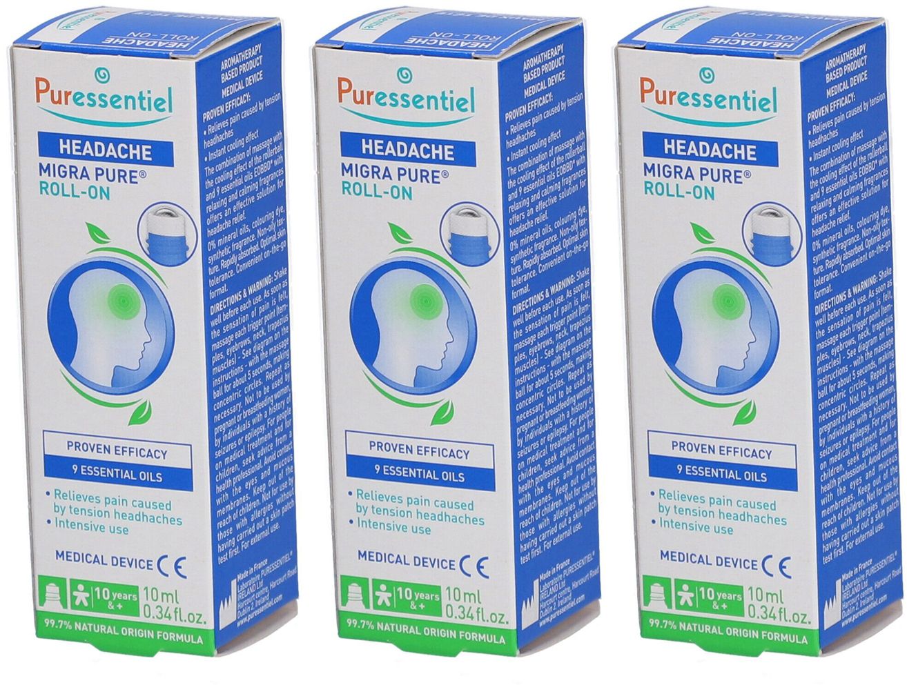 PURESSENTIEL Roller Maux de Tête 3x10ml