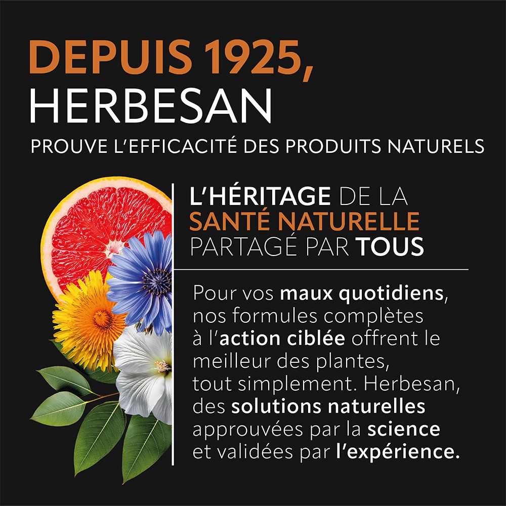 Publicité Herbesan. Depuis 1925. Produits naturels. Citation : L'Héritage de la santé naturelle partagé par tous.