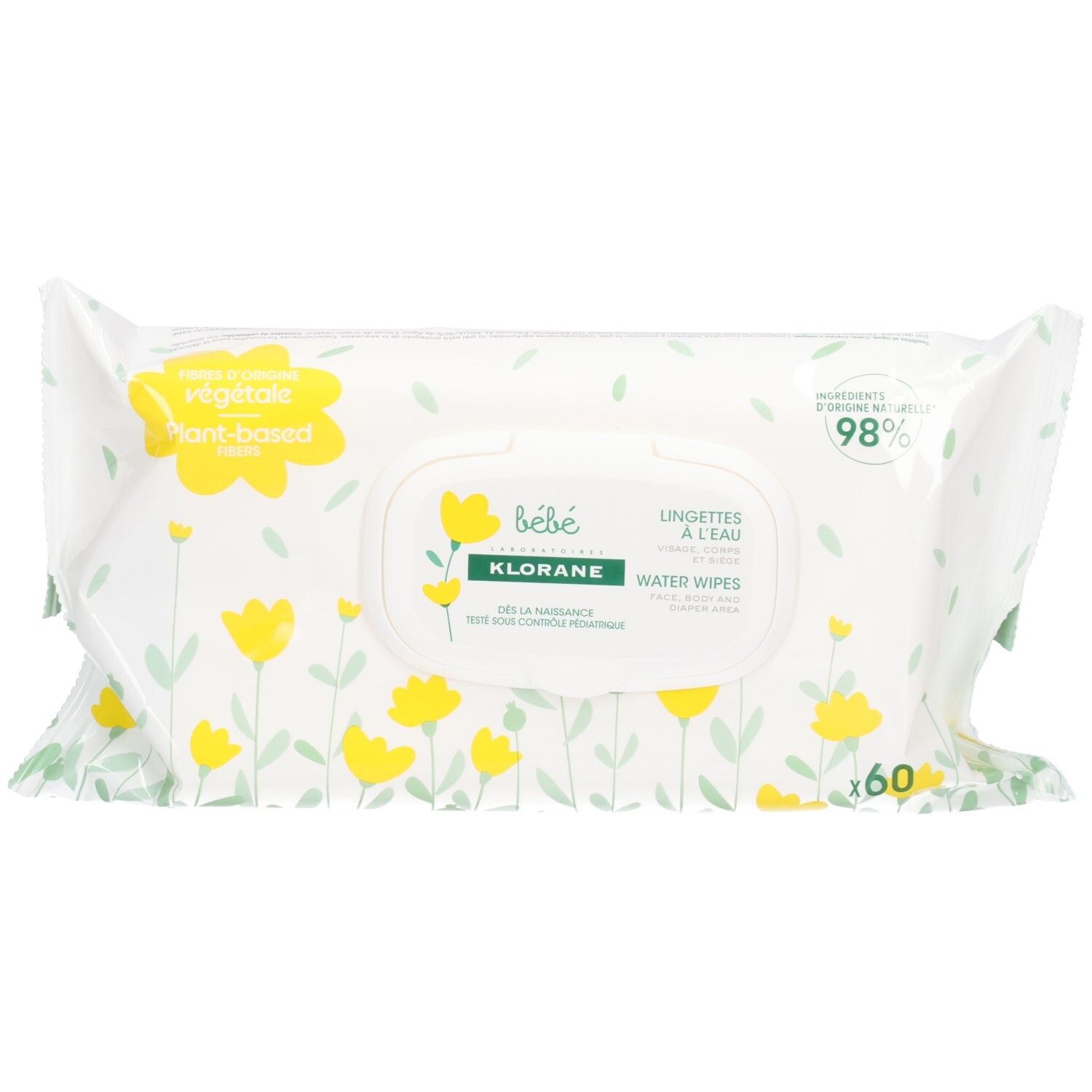 Lingettes nettoyantes à l'eau Klorane Calendula Bébé, lot de 60.