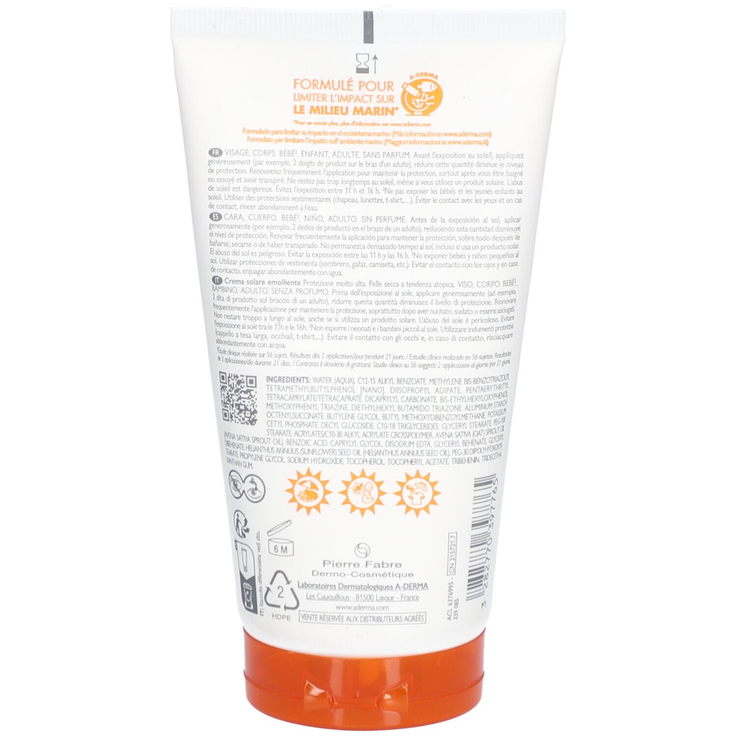 A DERMA Exomega Crème Solaire Emolliente SPF50+
