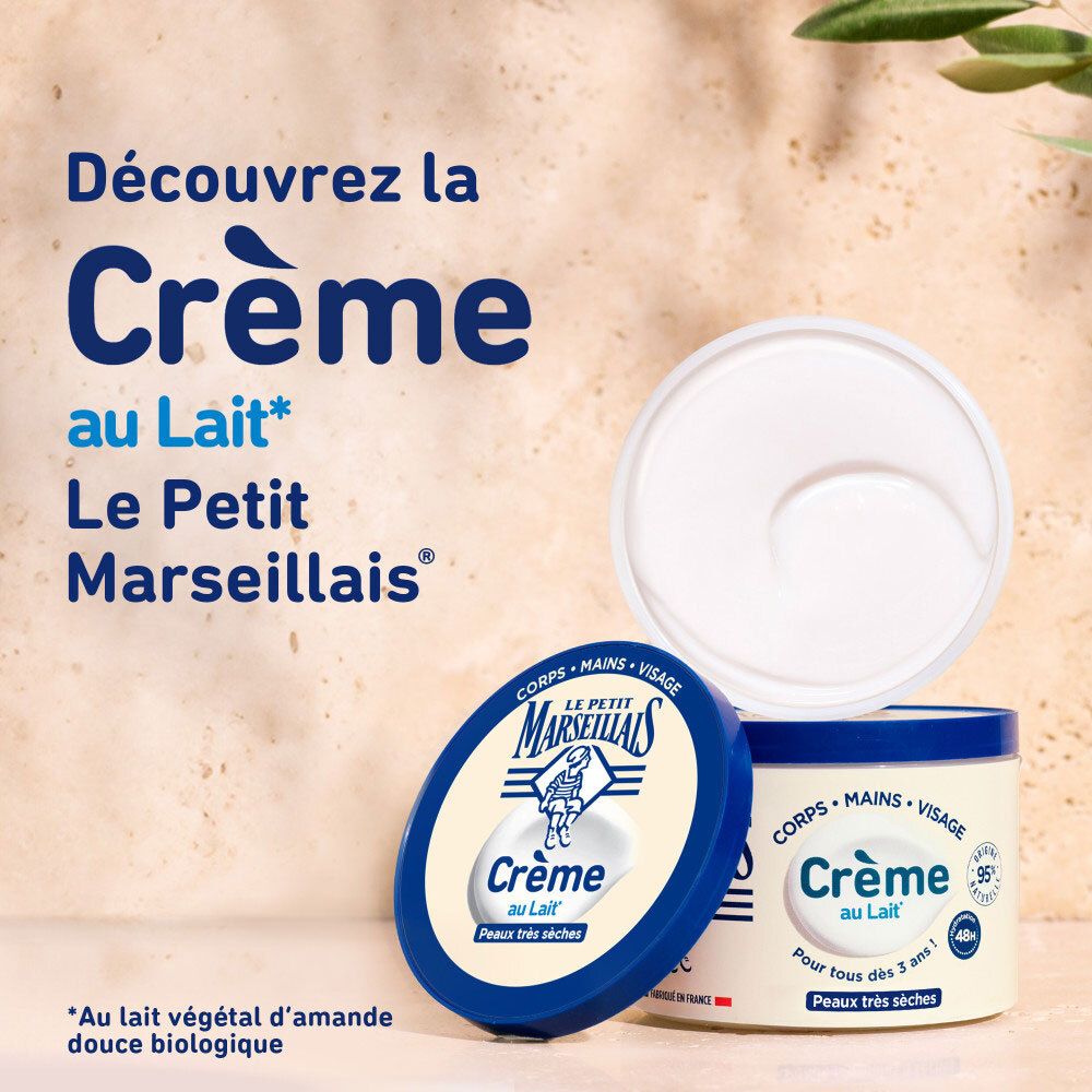 Crème au Lait LE PETIT MARSEILLAIS, vue latérale avec étiquette.