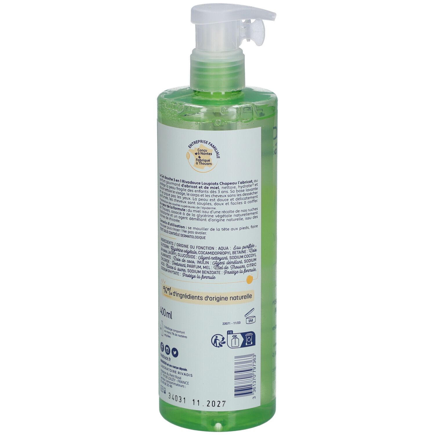RIVADOUCE Gel Douche 3en1 Loupiots Chapeau l'Abricot 400 ml