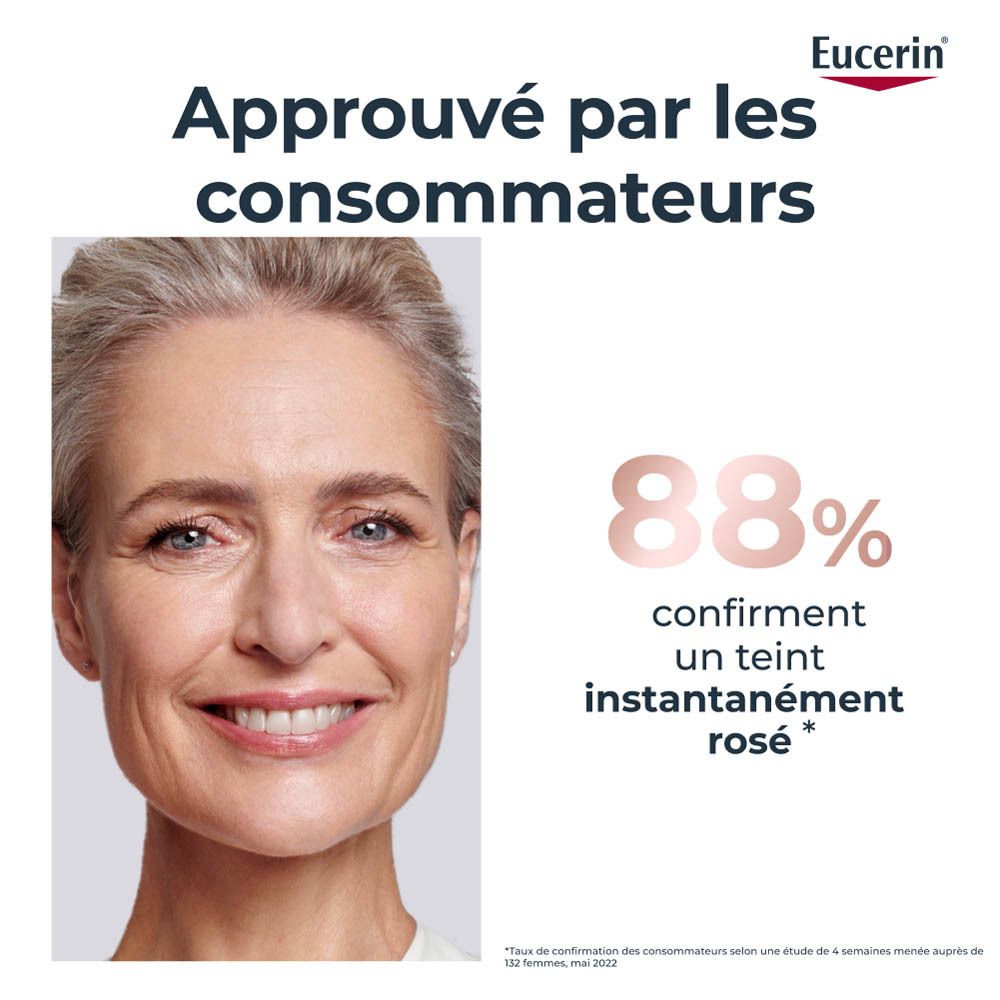 Femme souriante. Texte: Approuvé par les consommateurs. 88% confirment un teint instantanément rosé.