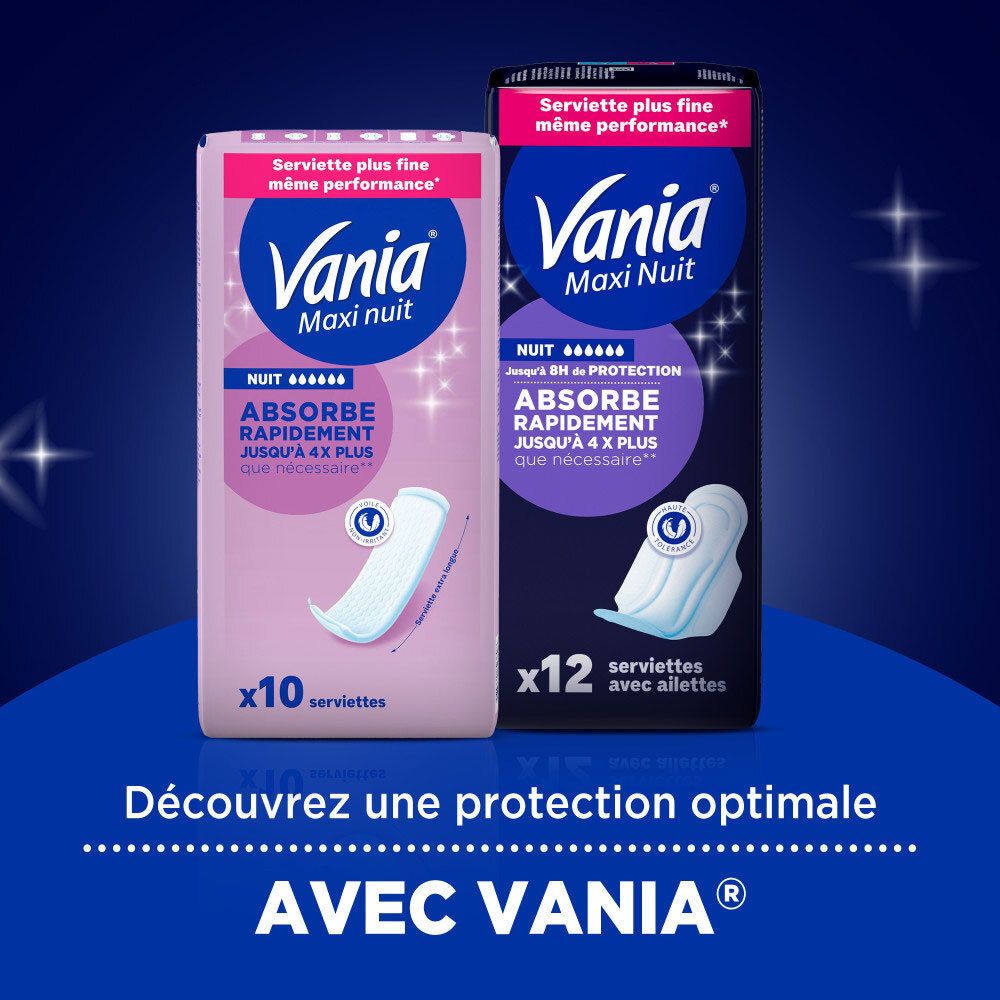 Comparaison des serviettes Vania Maxi Nuit : plus fines, même performance.