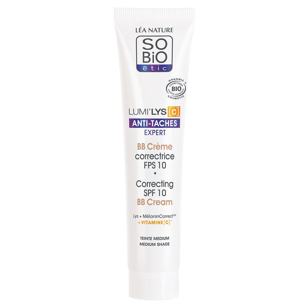 SO'BiO étic LUMI'LYS BB Crème, tube. Anti-taches, SPF 10. Teinte Medium. Certifié bio.