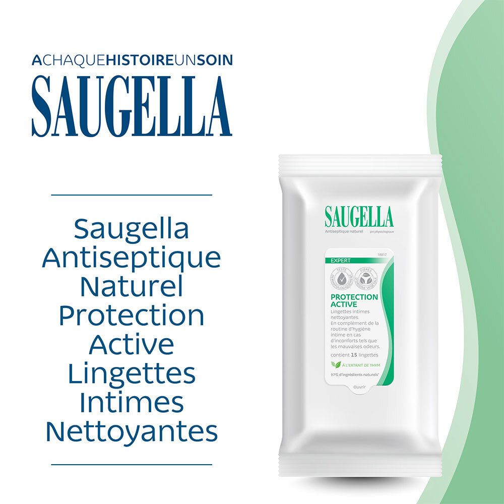 Saugella - Antiseptique Naturel - Lingettes Intimes Nettoyantes - Lingettes Rafraîchissantes – Pack de 15 Lingettes