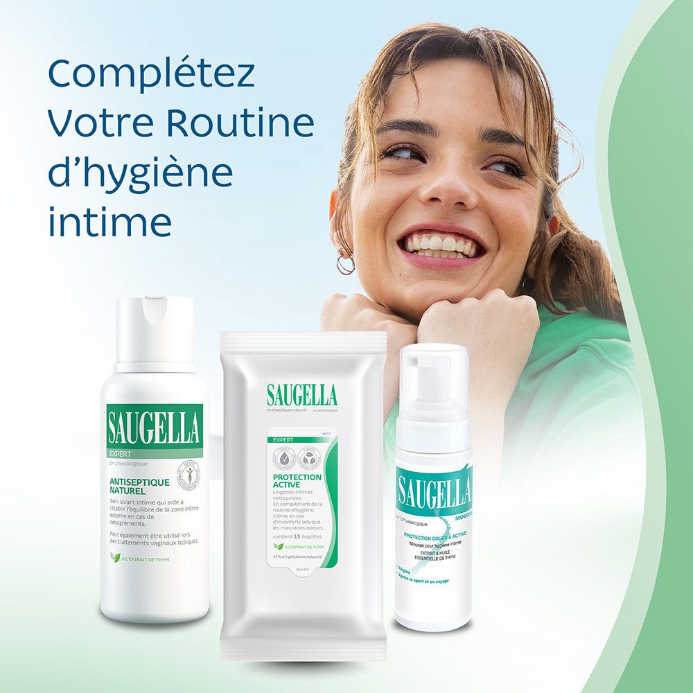 Saugella - Antiseptique Naturel - Lingettes Intimes Nettoyantes - Lingettes Rafraîchissantes – Pack de 15 Lingettes