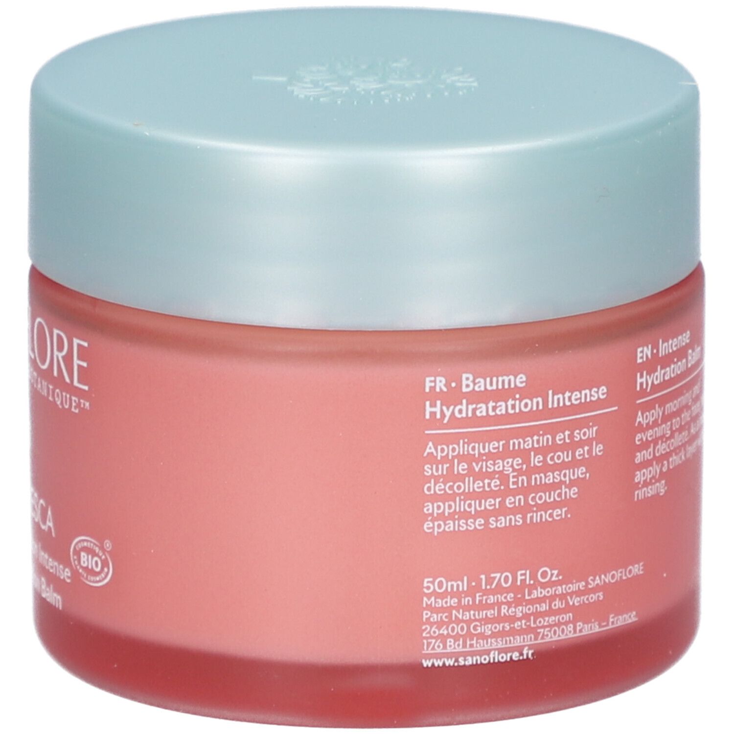 Pot Rosa Fresca Baume Hydratation Intense. Texte en français et anglais. 50ml. Marque SANOFLORE.