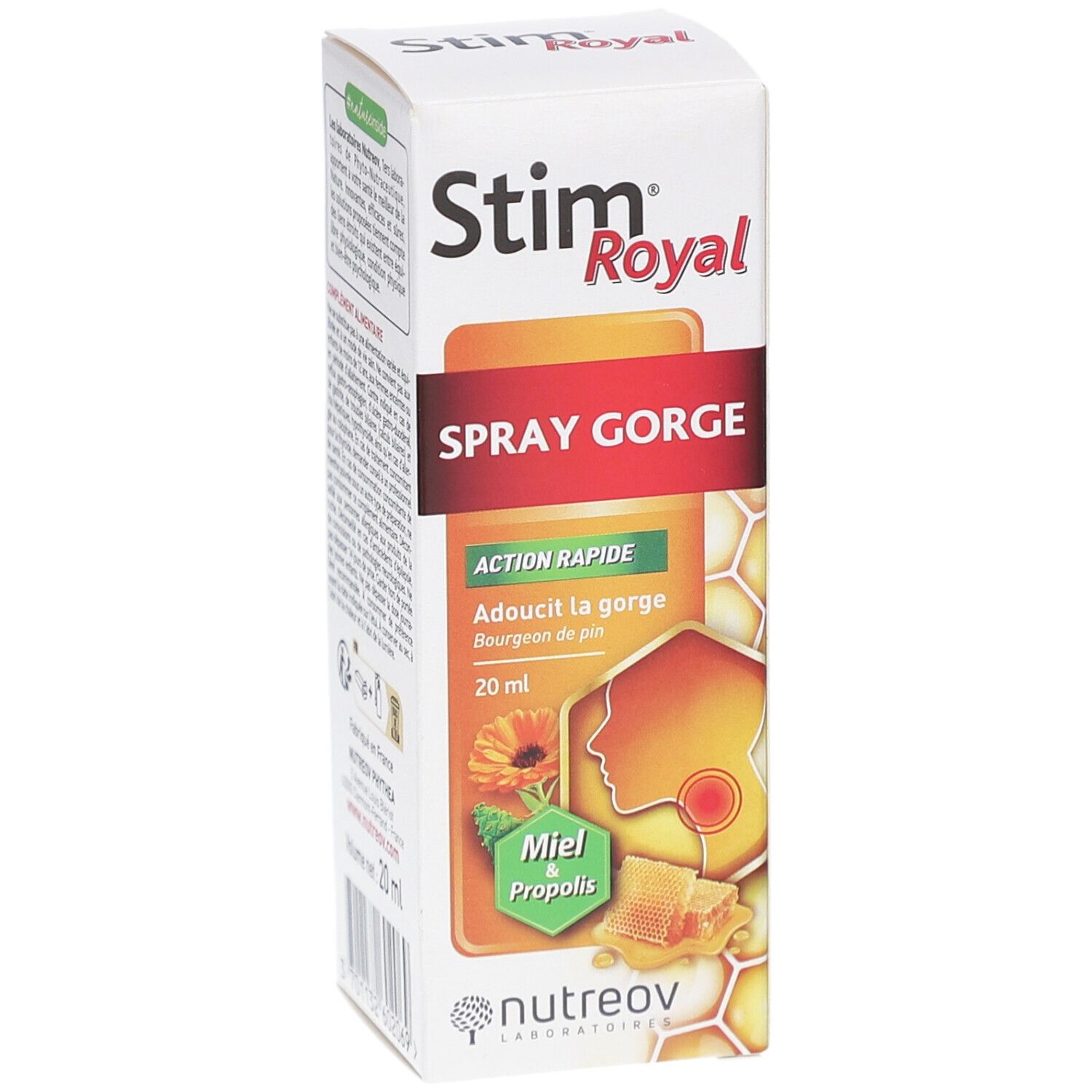 Face avant de la boîte Stim Royal Spray. Inscription: SPRAY GORGE, 20 ml. Emballage du produit.