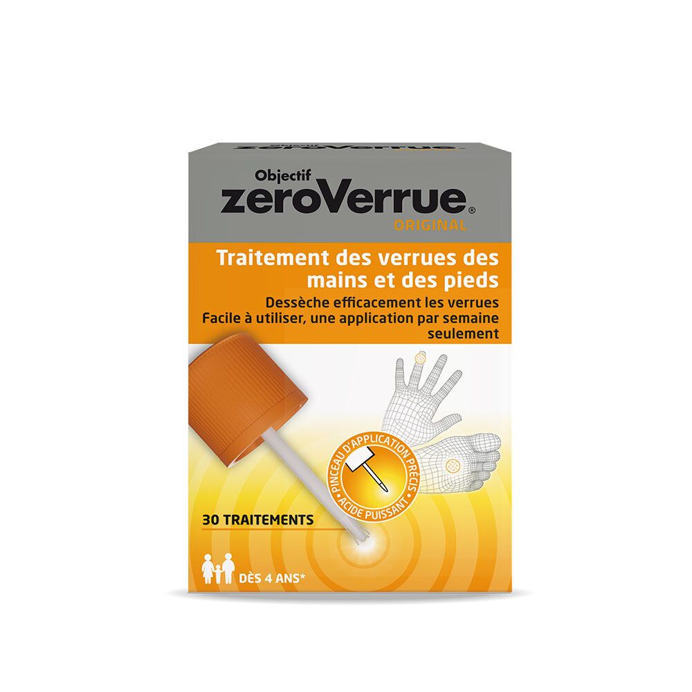 Boîte avec nom et description du produit. Contient un applicateur. Pour mains et pieds. 30 traitements. Dès 4 ans.