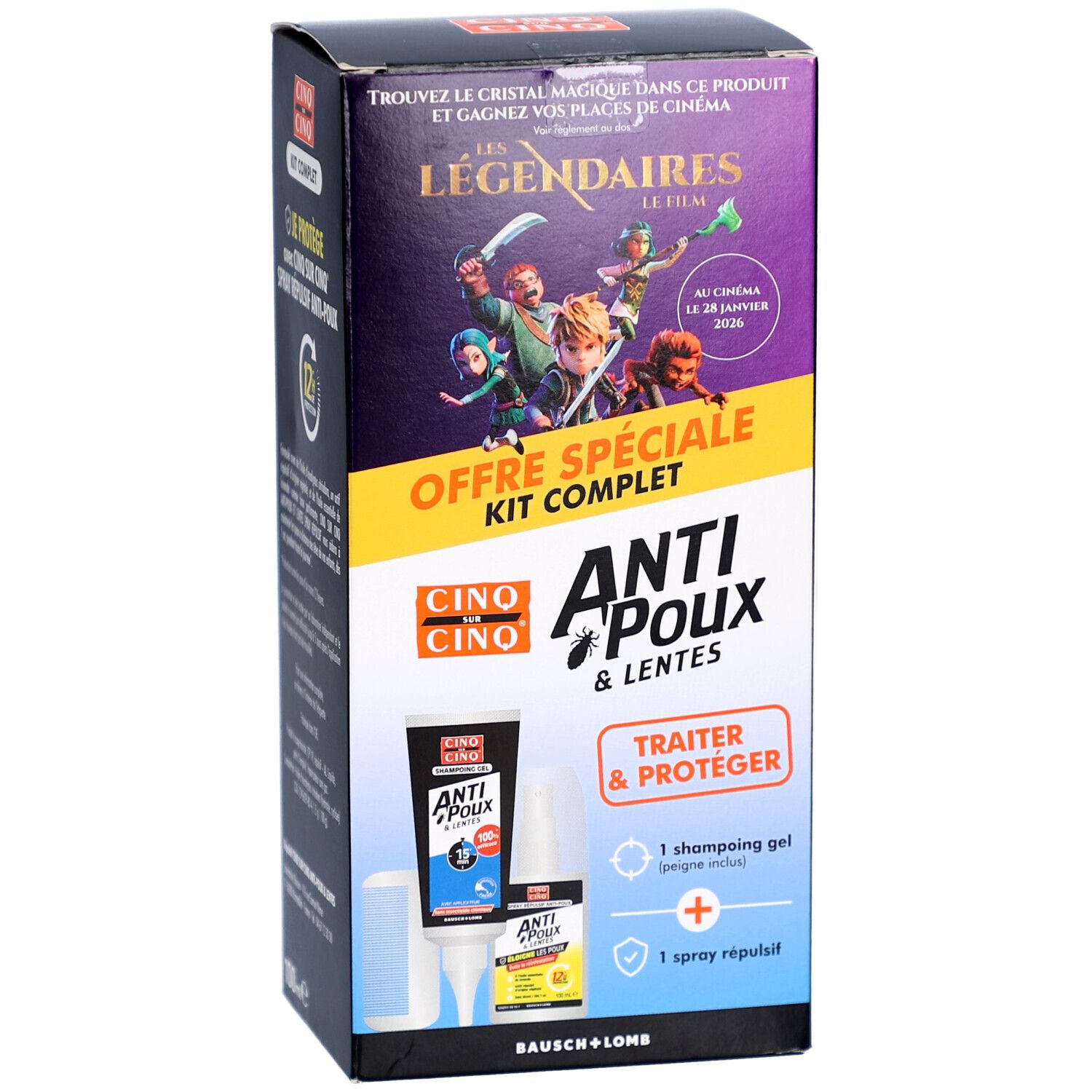 Vue de face de la boîte. Kit Complet Anti-Poux & Lentes. Contient gel shampooing et spray.