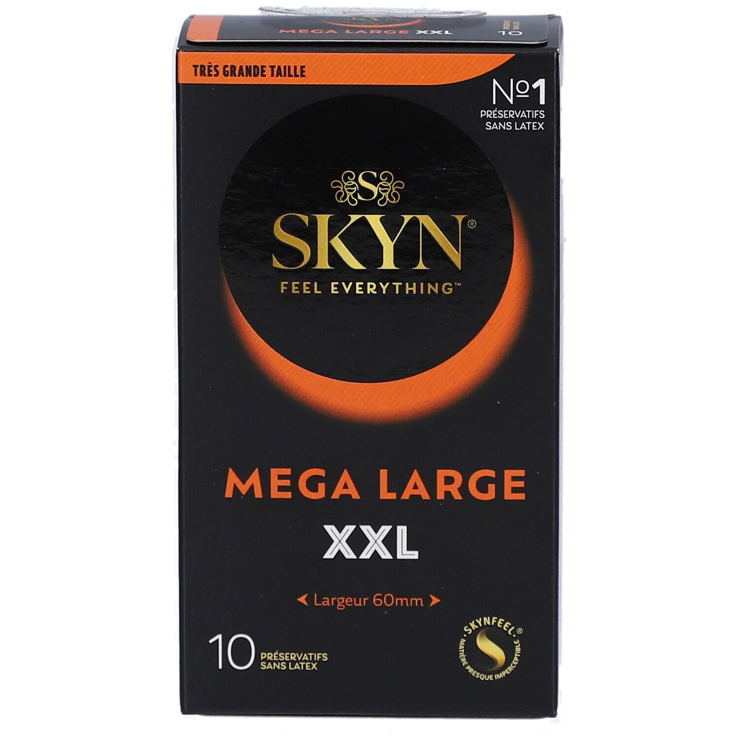 Boîte noire SKYN MEGA LARGE XXL, 10 préservatifs, taille 60mm.