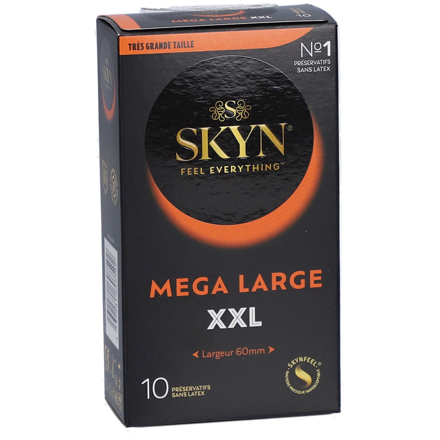 Boîte noire SKYN MEGA LARGE XXL, 10 préservatifs, taille 60mm.