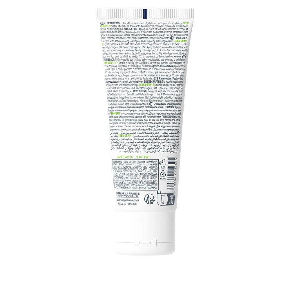 Dos d'un tube blanc. Contient du texte en plusieurs langues. Informations sur le produit et les ingrédients.