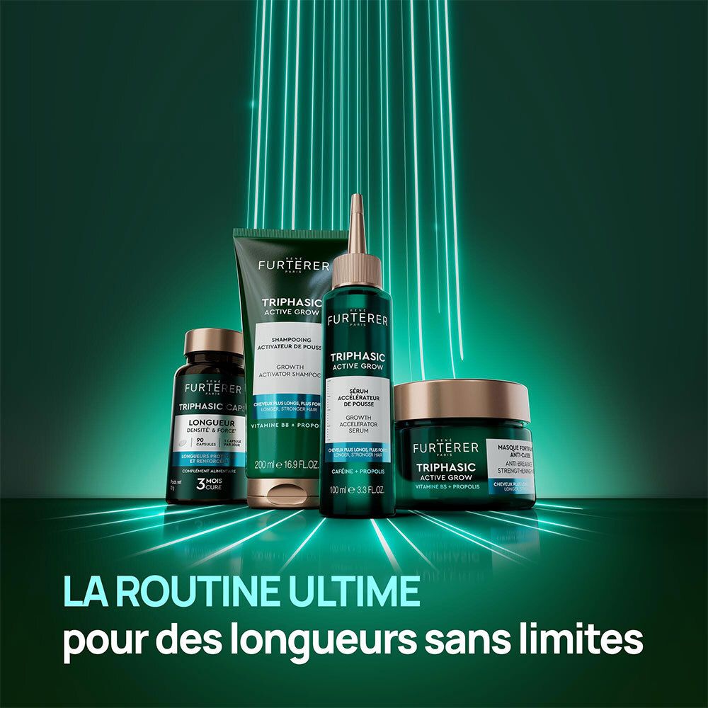 Différents produits de la marque FURTERER. Texte : La routine ultime pour des longueurs sans limites.