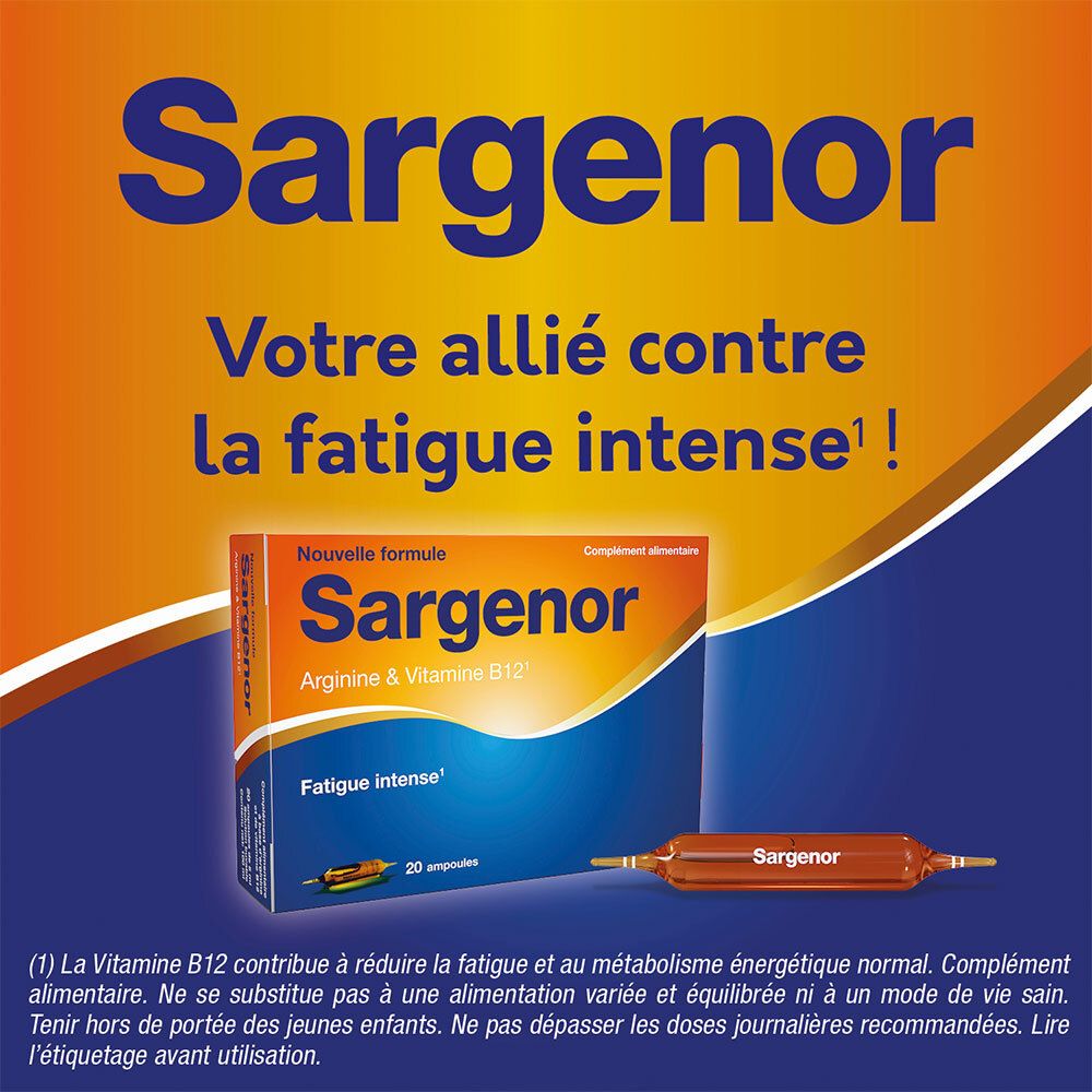 SARGENOR, votre allié contre la fatigue intense. Boîte et ampoule.