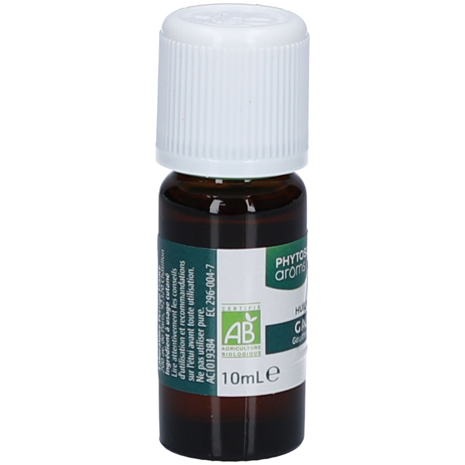 Flacon en verre brun avec bouchon blanc. Étiquette : PHYTOSUN aroms, Gaulthérie BIO. Certification AB. 10ml.