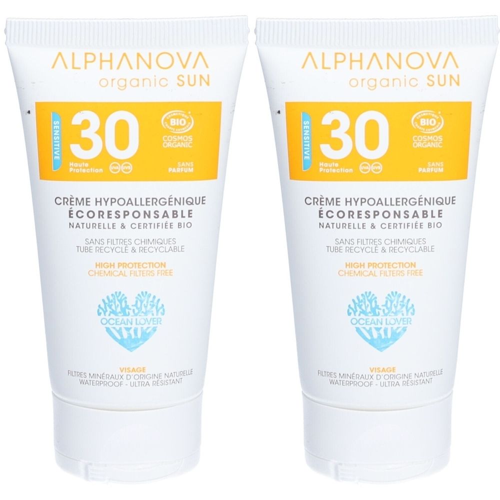 Alphanova CRÈME SOLAIRE CERTIFIÉE BIO HYPOALLERGÉNIQUE VISAGE SPF 30