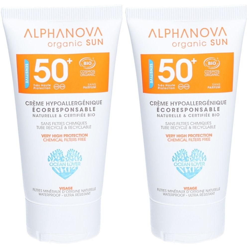 Alphanova CRÈME SOLAIRE CERTIFIÉE BIO HYPOALLERGÉNIQUE VISAGE SPF 50+