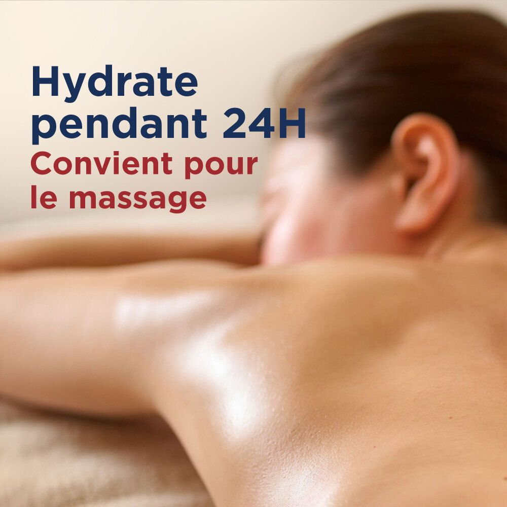 Hydratation 24h, convient pour le massage. Huile corps Le Petit Marseillais.