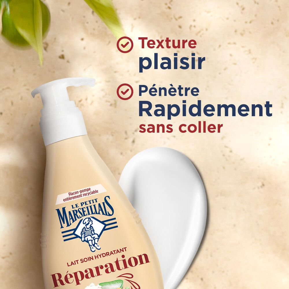 Lait soin Le Petit Marseillais: texture plaisir, pénètre rapidement sans coller.