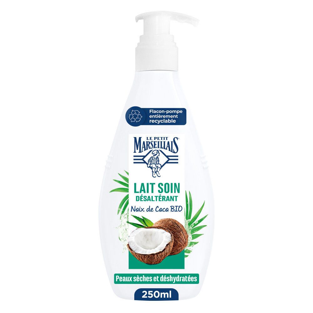 Flacon blanc avec motif noix de coco et pompe, 250ml.