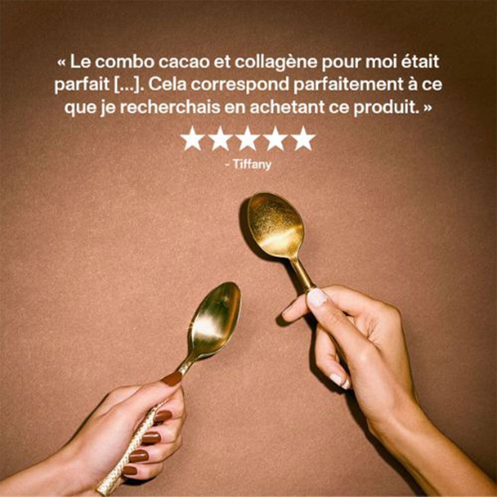 Deux mains tenant des cuillères dorées, avec une citation d'avis étoilé.