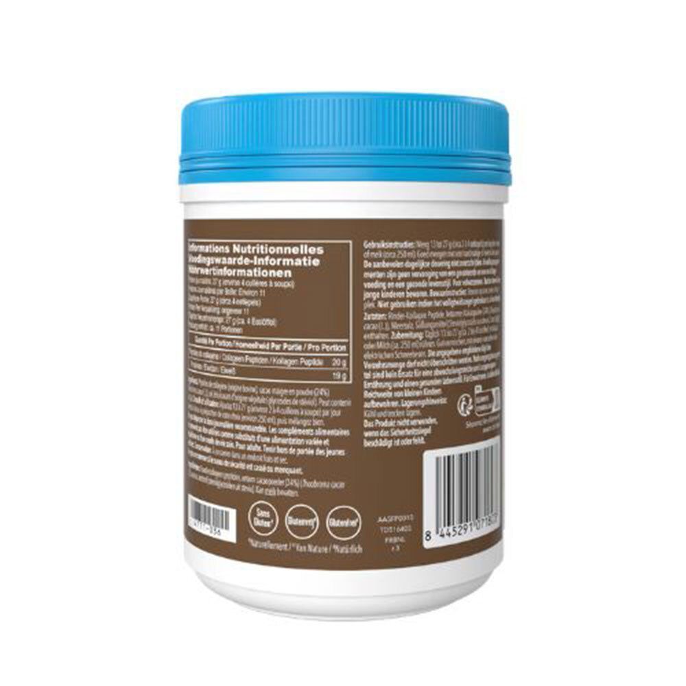 Arrière d'un pot Vital Proteins Collagen Peptides avec informations nutritionnelles et code-barres.