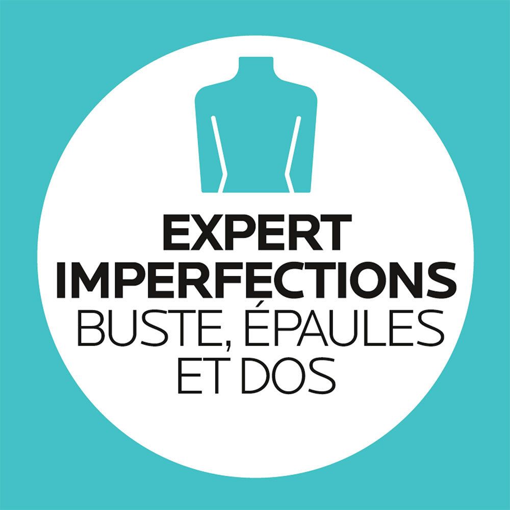 Autocollant rond avec contour d'une personne. Texte: Expert Imperfections, buste, épaules et dos.