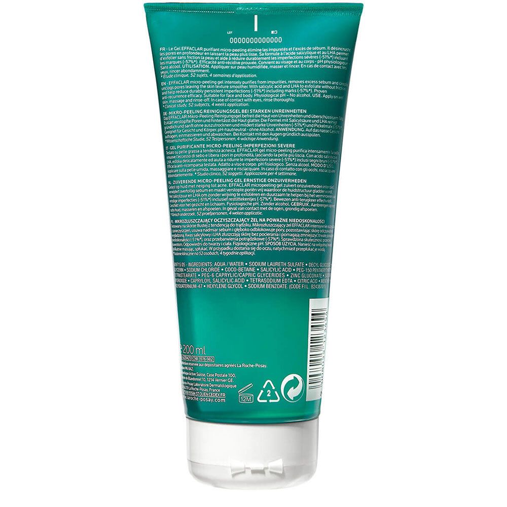 Dos du gel vert. Texte: Ingrédients, mode d'emploi, informations fabricant.