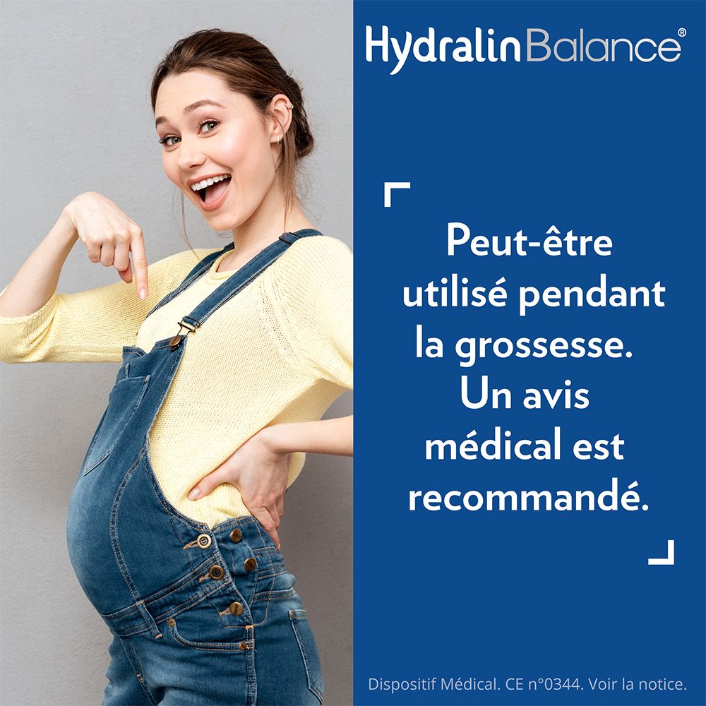 Femme enceinte montrant son ventre. Texte: Peut être utilisé pendant la grossesse. Un avis médical est recommandé.
