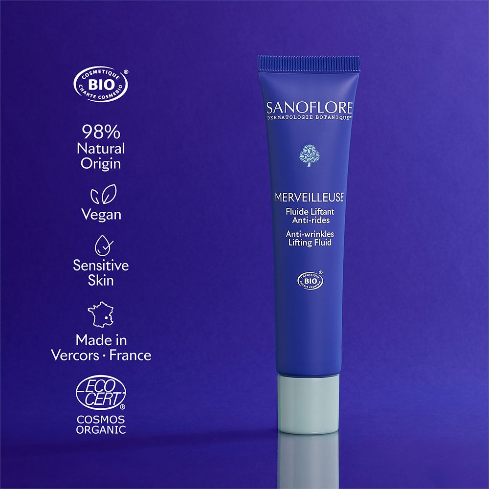 Tube avec produit, label Bio, 98% origine naturelle, Vegan, Sensitive Skin, Made in Vercors - France, Cosmos Organic.
