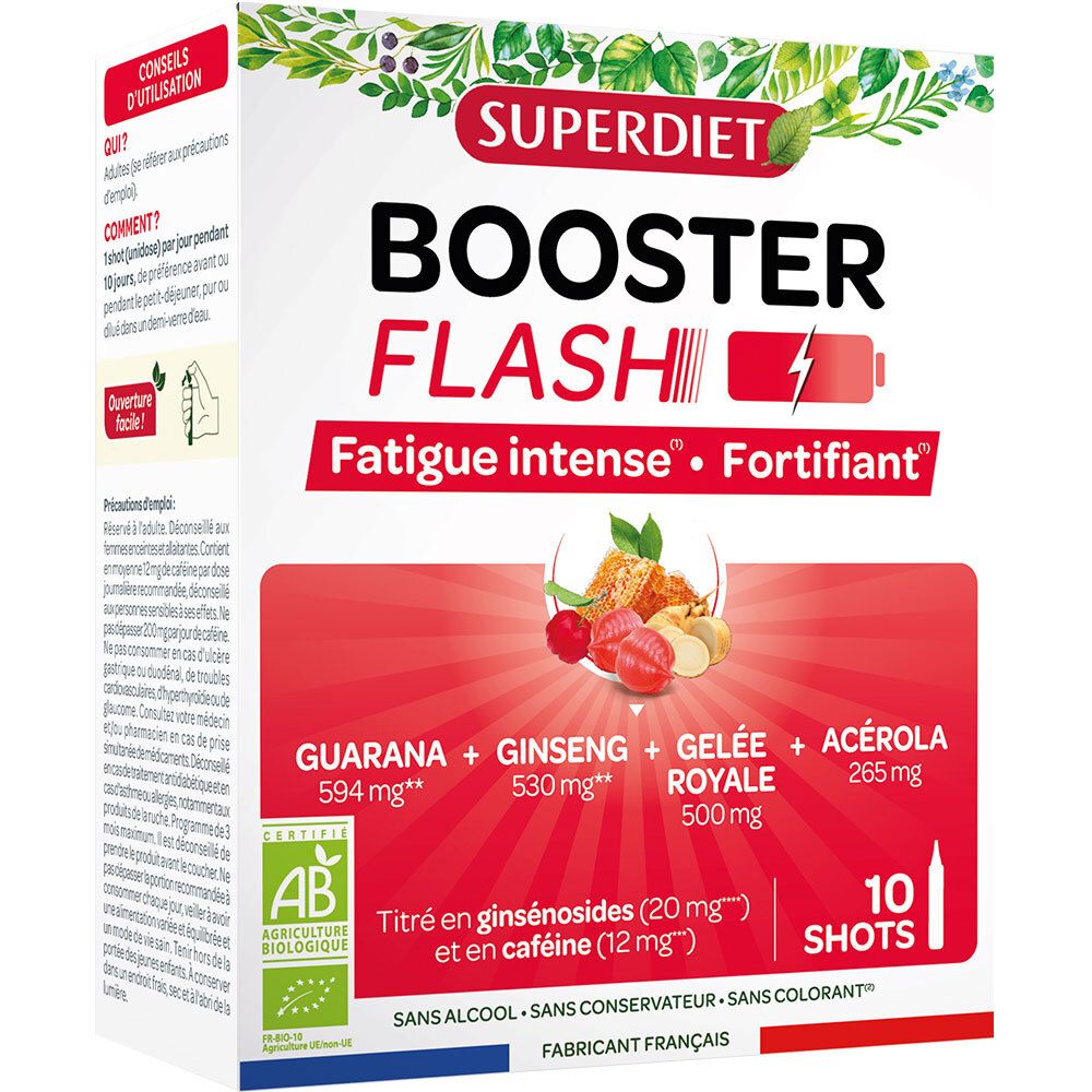 Boîte de Superdiet Booster Flash Fatigue Intense & Fortifiant, 10 shots.