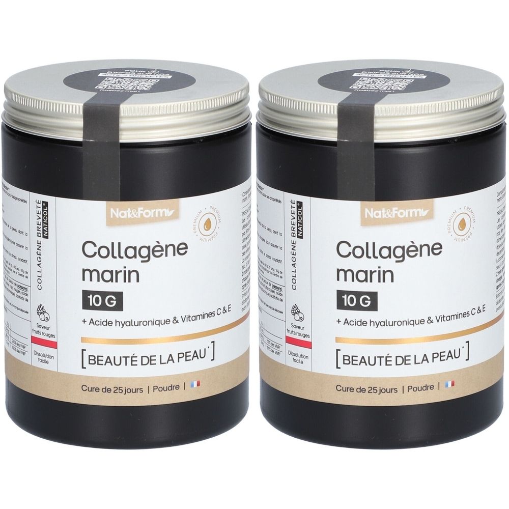 Nat&Form Collagène marin 10 g + Acide hyaluronique & Vitamines C & E