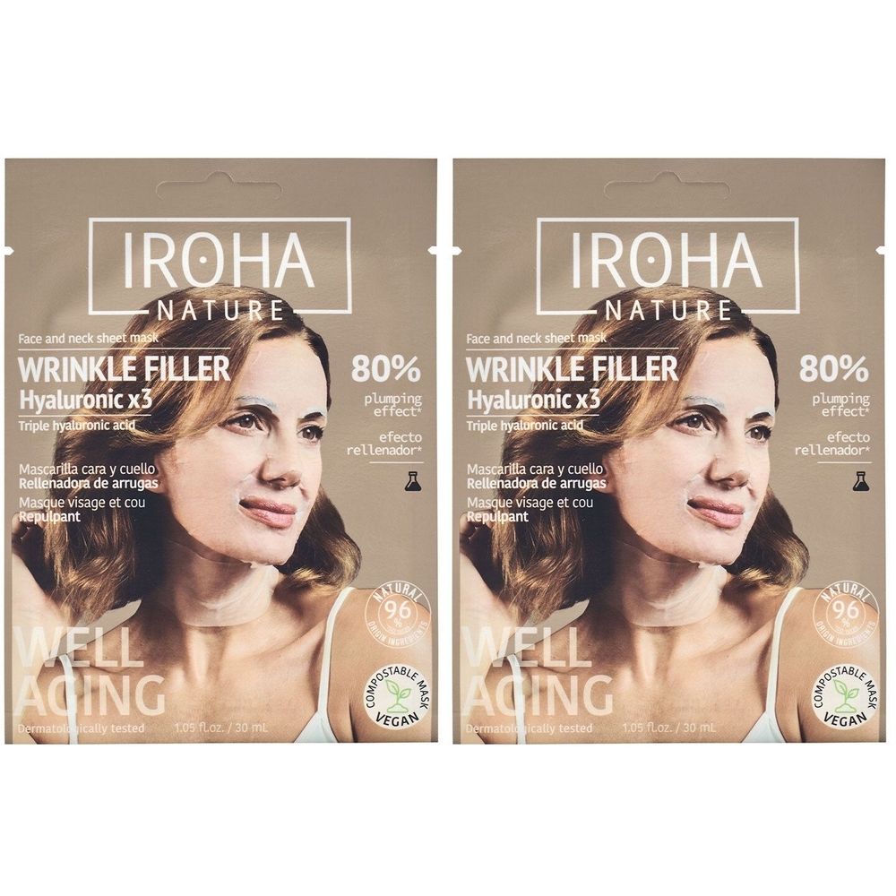 IROHA NATURE Masque comblement des rides et anti-âge avec triple acide hyaluronique