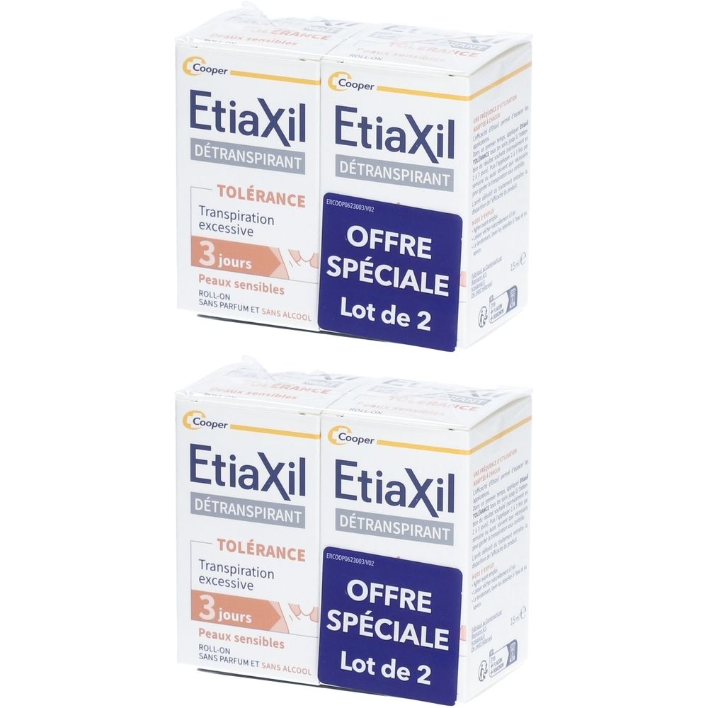 ETIAXIL - Déodorant Détranspirant - Traitement Transpiration Excessive - Aisselles - TOLÉRANCE- 15 ml Lot de 2