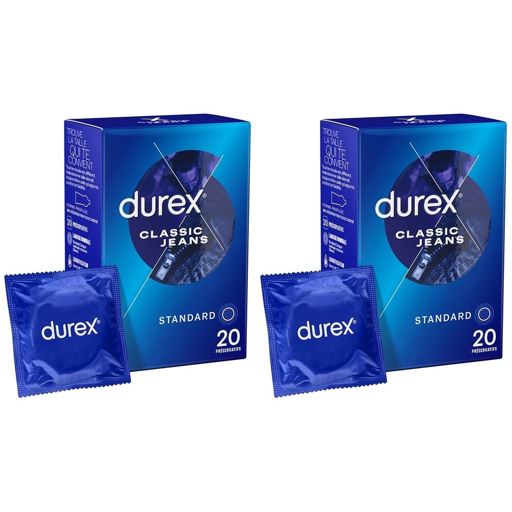 Durex Préservatifs Classic Jeans - 20 Préservatifs Confort et Confiance