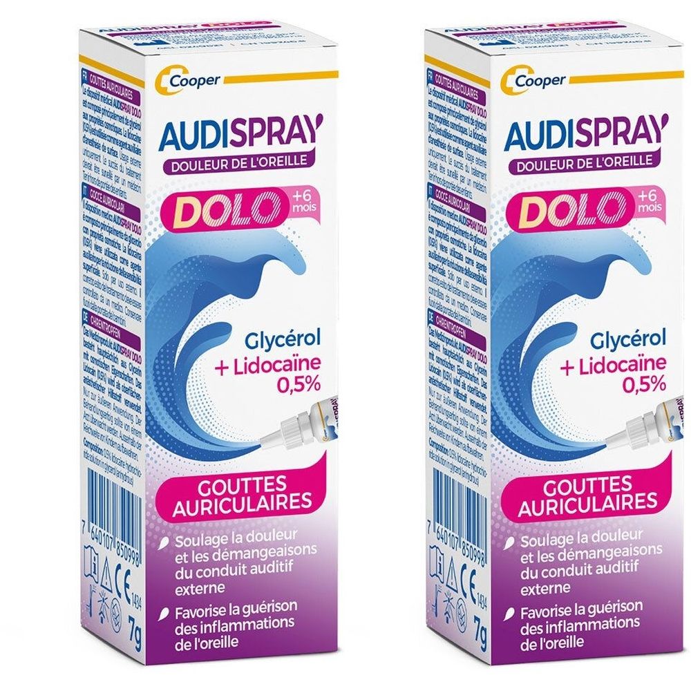 AUDISPRAY - DOLO - Solution auriculaire - Traitement - Soulage les douleurs et les démangeaisons de l'oreille - Flacon- 7g - A partir de 6 mois