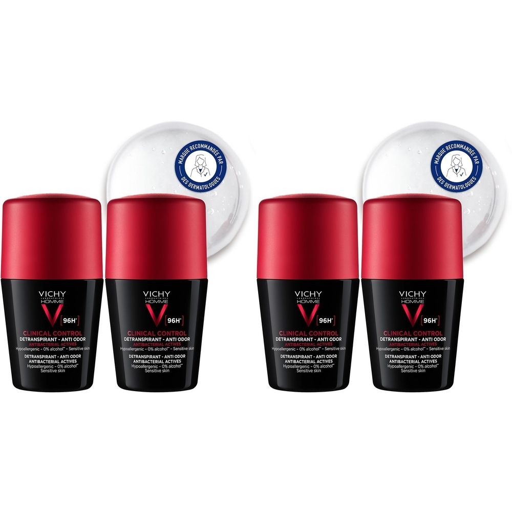 Lot*2 Vichy Homme Détranspirant anti-odeur 96h - Roll-on 50ml