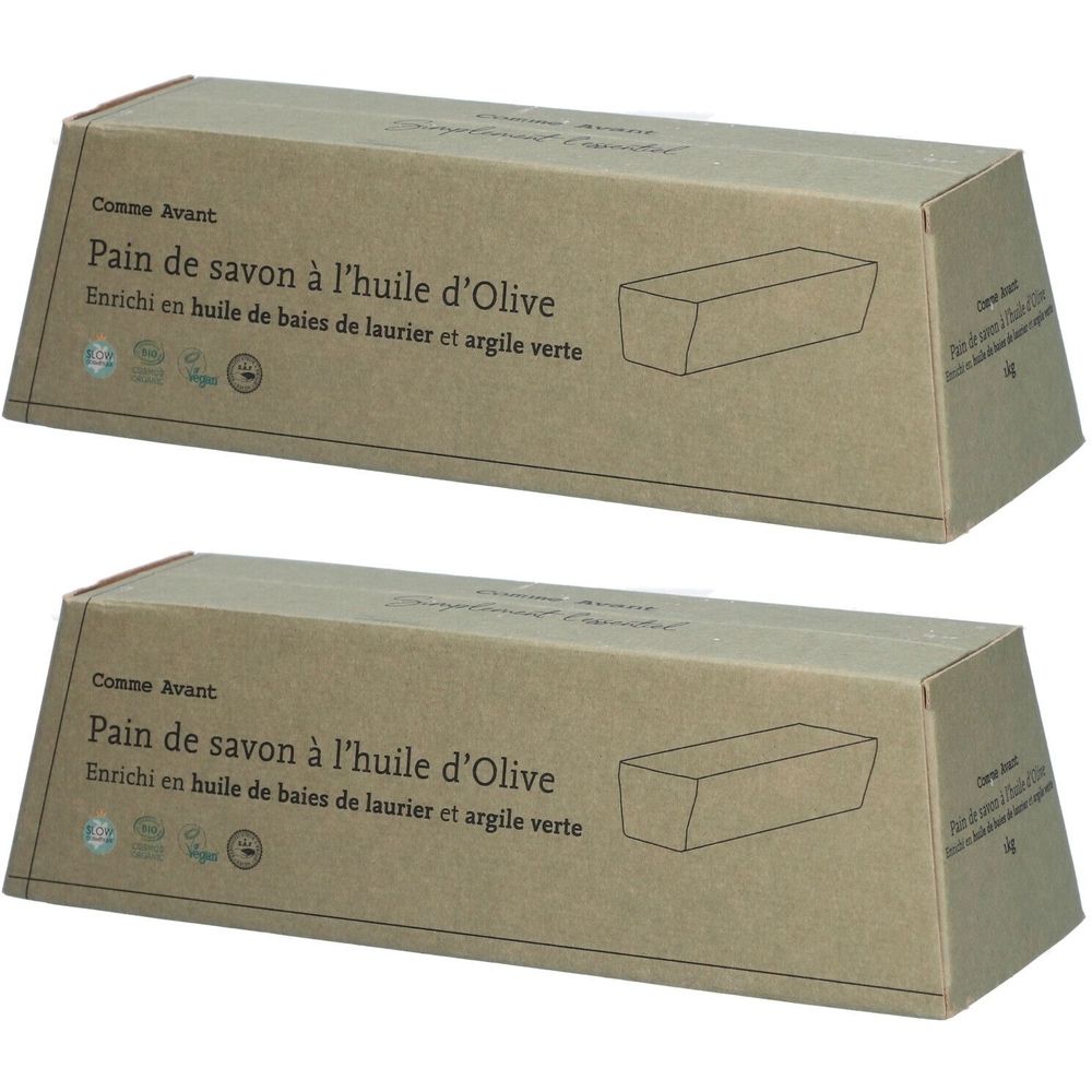 COMME AVANT Pain de savon à huile d'Olive - Enrichi en Huile de baies de laurier et argile verte