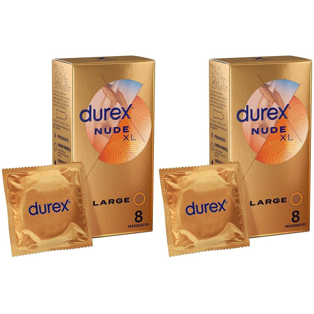 Durex Préservatifs Nude XL - 8 Préservatifs Fins et Extra Larges