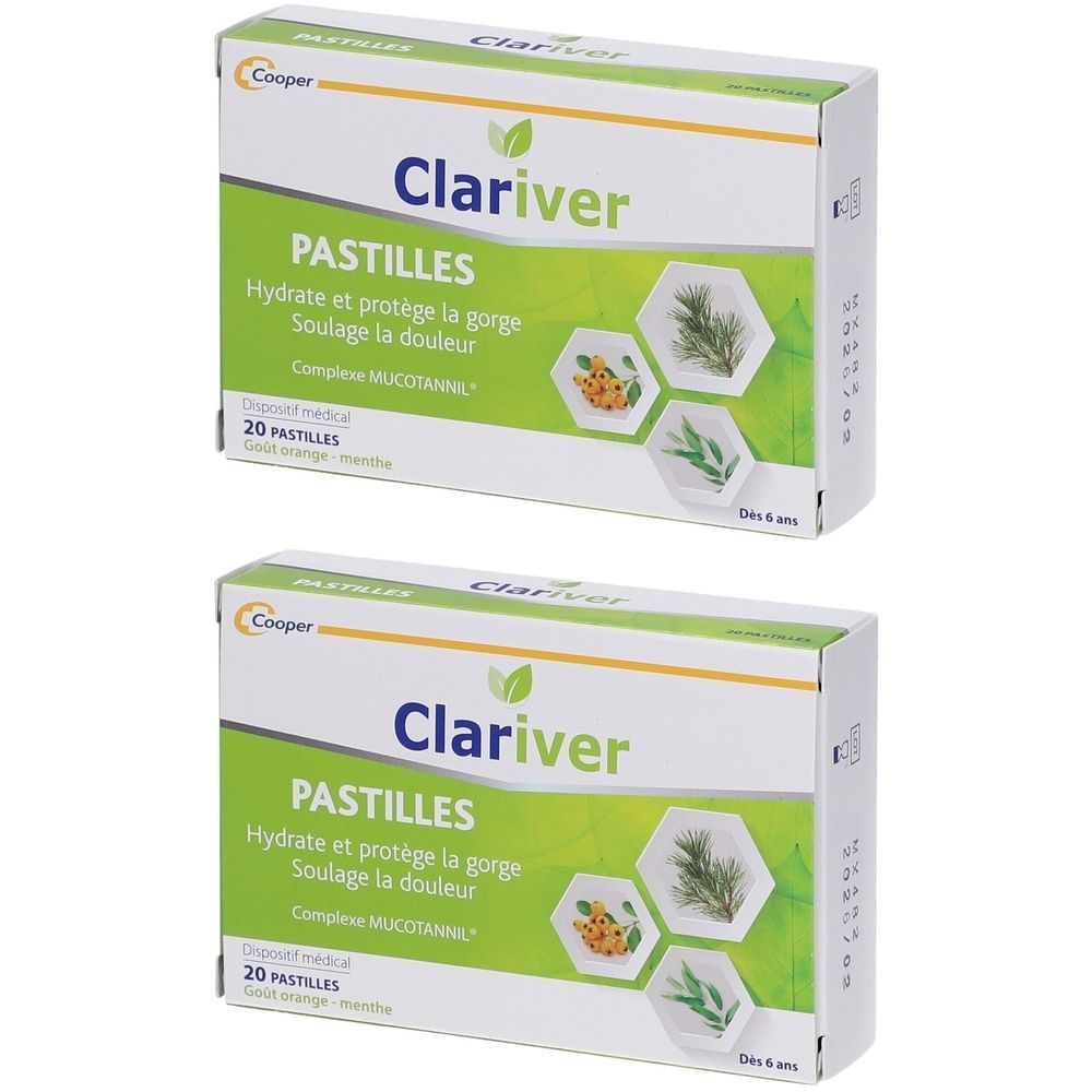 CLARIVER - Pastilles - Hydrate et protège la gorge - Soulage la douleur  - Goût orange et menthe - 20 pastilles