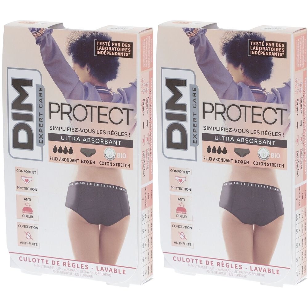DIM Protect Culotte de règles Lavable - Boxer - Coton bio - Flux Abondant - 44/46