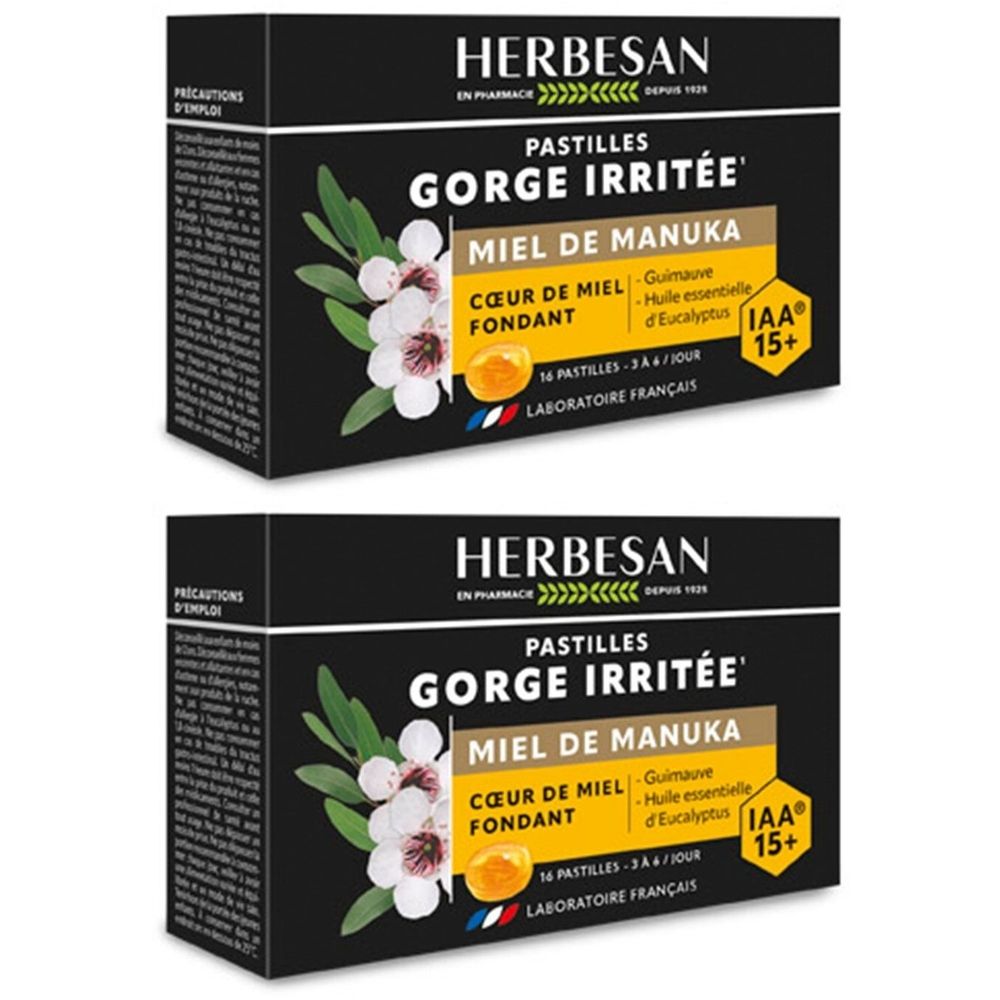HERBESAN PASTILLES MANUKA CŒUR FONDANT IAA15+ -  Boite de 16 billes