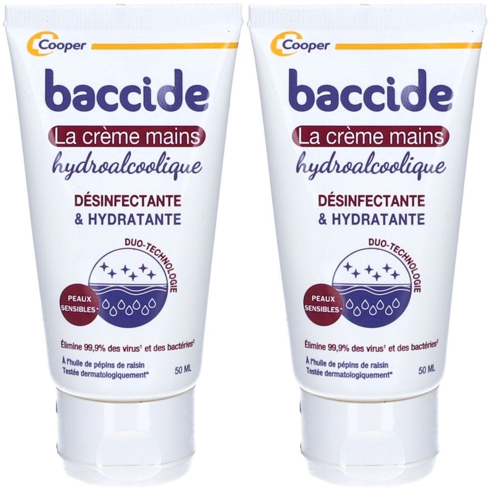 BACCIDE - Crème mains hydroalcoolique - Désinfectante et hydratante - 50ml