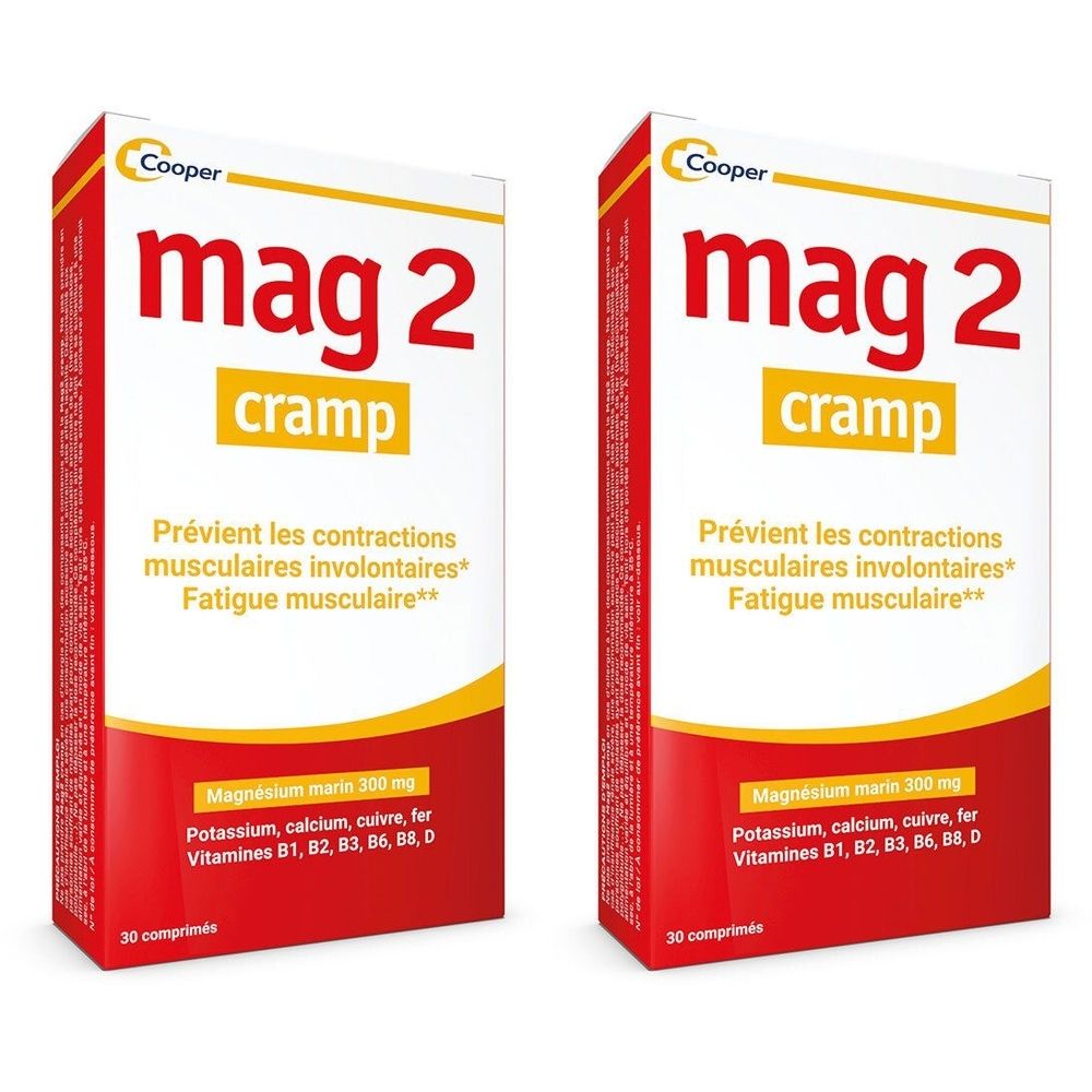 MAG 2 - Crampes - Complément alimentaire à base de magnésium marin, calcium, fer, potassium, cuivre - Crampes, fatigue musculaire - Programme 15 jours - 30 comprimés