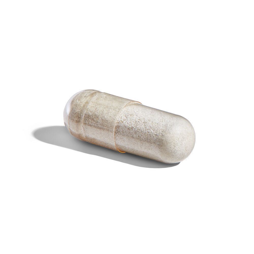 Une seule gélule végétale Solgar Gentle Iron Fer Doux 25 mg sur fond blanc.