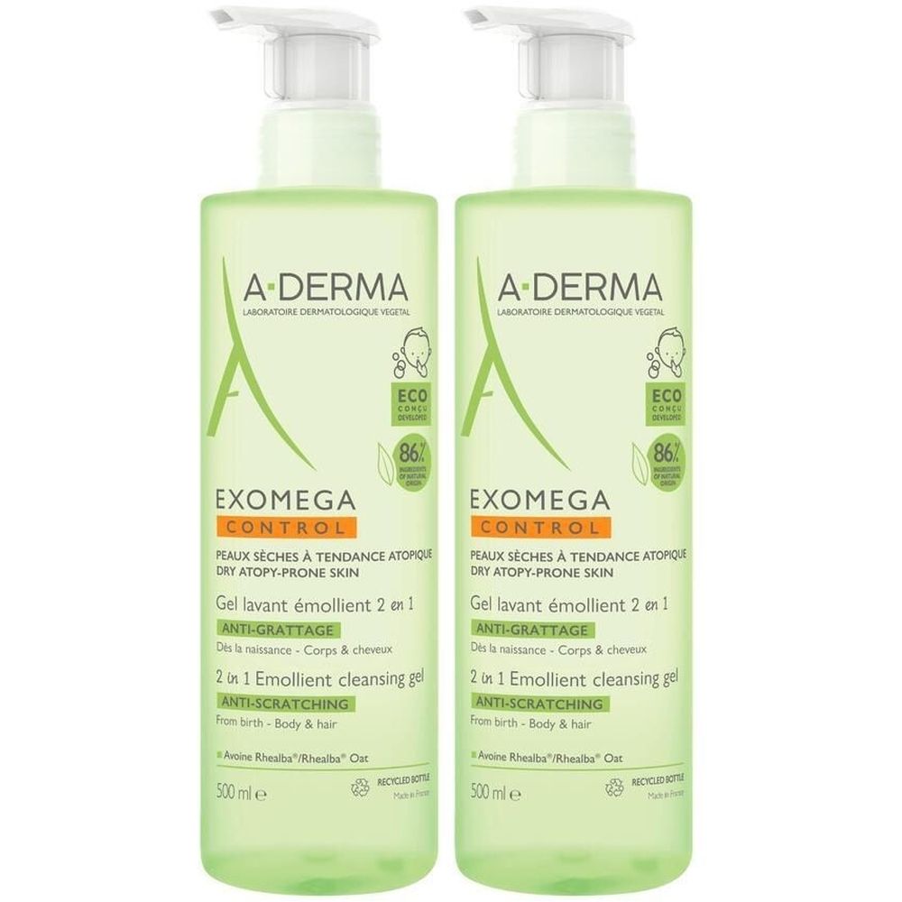 A-DERMA EXOMEGA CONTROL Gel lavant émollient 2 en 1 anti-grattage